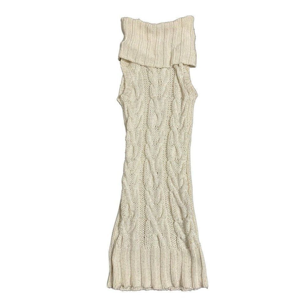 womens solid ivory white turtleneck tank long sleeve Chunky sweater top xs small